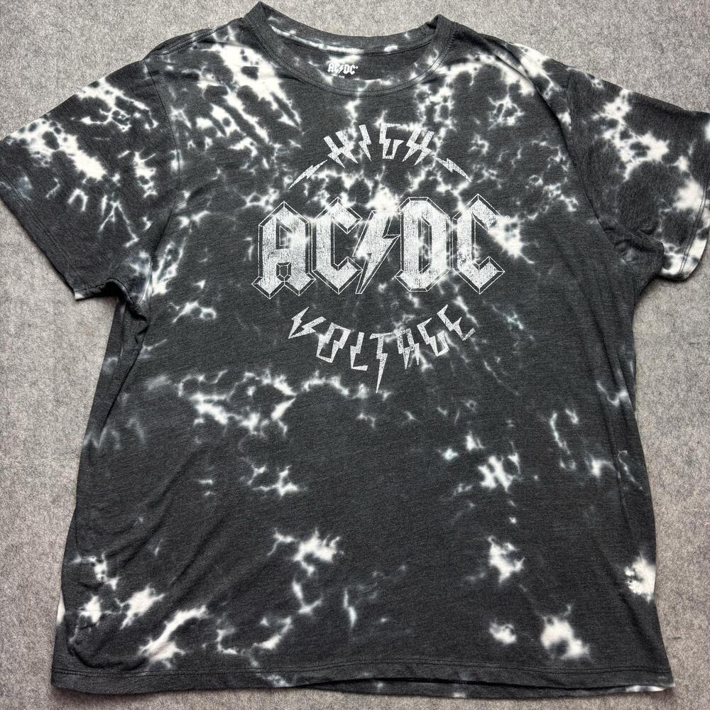 AC/DC Shirt Mens 2XL Black High Voltage Tie Dye Graphic Rock Band Tee Music
